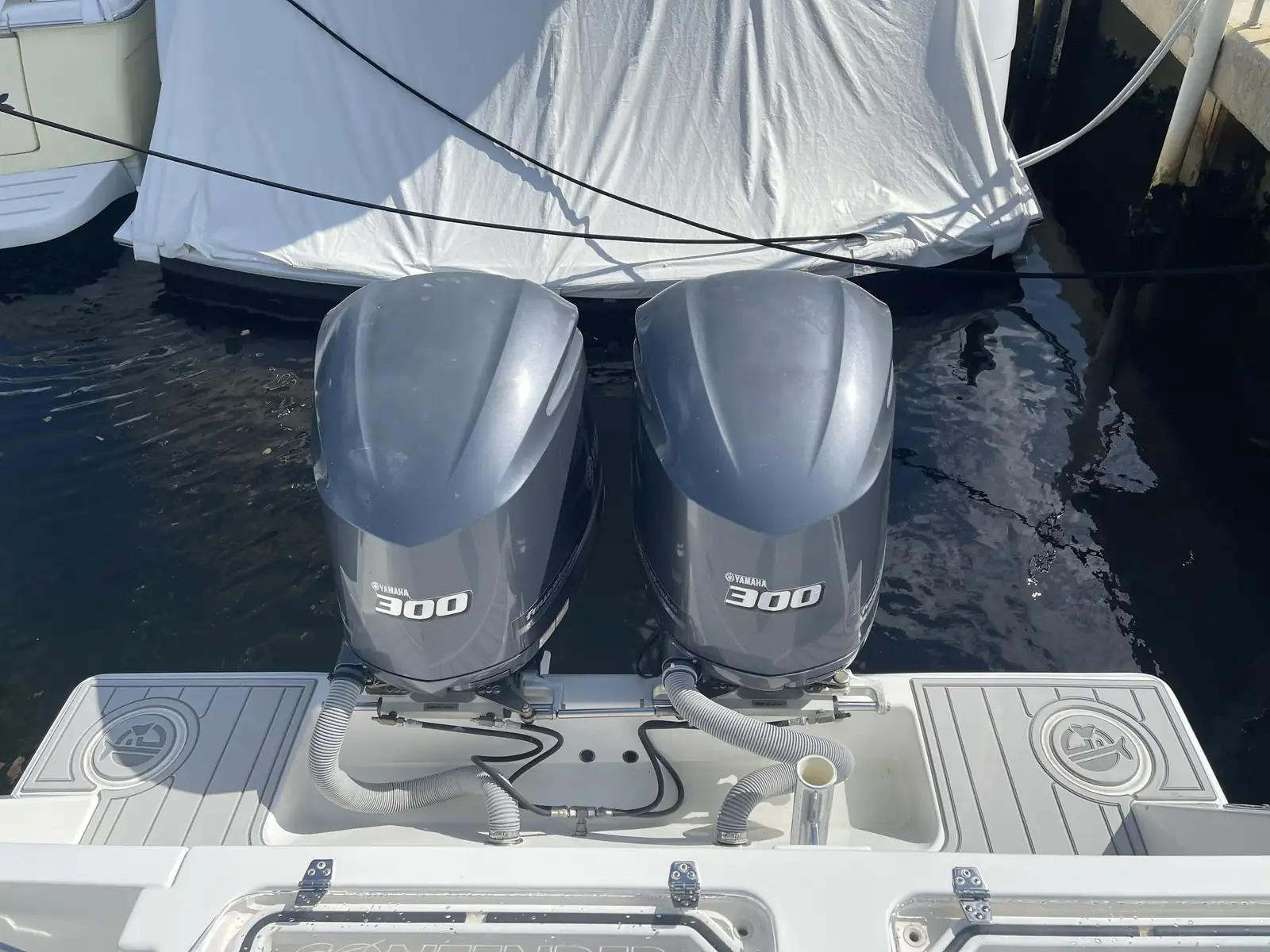 Custom marine flooring on a boat swim platform
